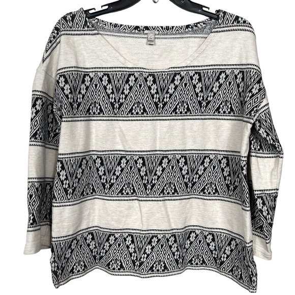 J. Crew Jacquard Sweatshirt Womens Small White Black Tapestry Lightweight 3/4 - Picture 2 of 10